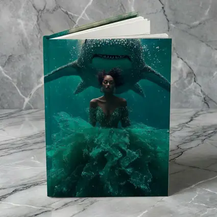Woman in Gown Underwater With Shark