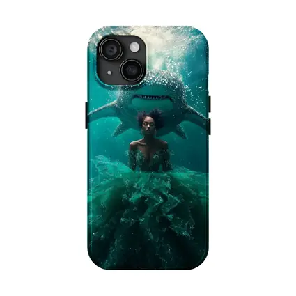 Woman in Gown Underwater With Shark