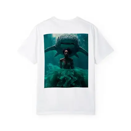 Woman in Gown Underwater With Shark