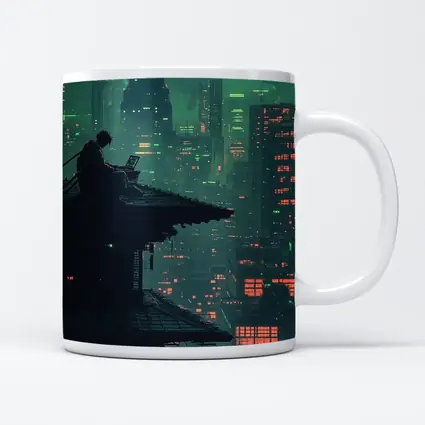 Pixel Art Samurai Rooftop Cyberpunk City Night