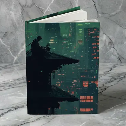 Pixel Art Samurai Rooftop Cyberpunk City Night