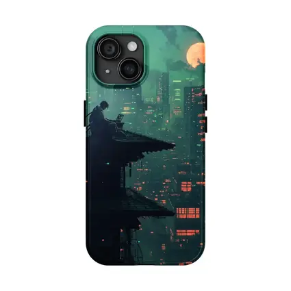 Pixel Art Samurai Rooftop Cyberpunk City Night