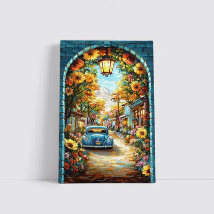 Volkswagen Beetle Blue Sunflower Street Art