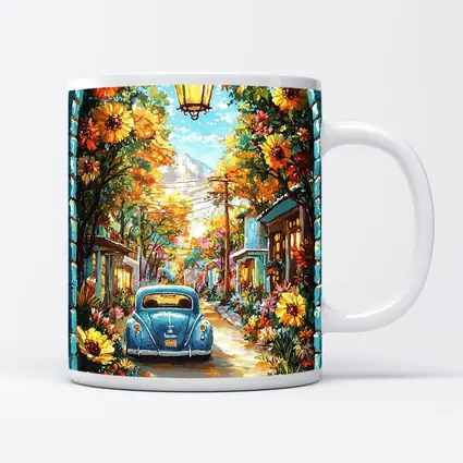 Volkswagen Beetle Blue Sunflower Street Art