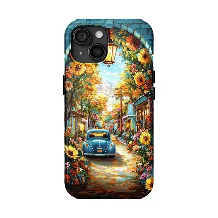 Volkswagen Beetle Blue Sunflower Street Art