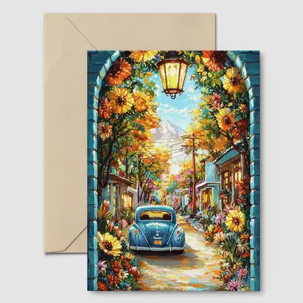 Volkswagen Beetle Blue Sunflower Street Art
