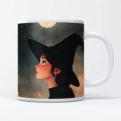 Anime Witch Girl Moonlit Night Sky