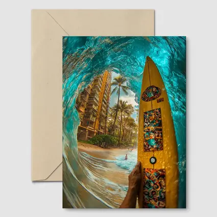Surfer Holding Yellow Board Inside Ocean Wave