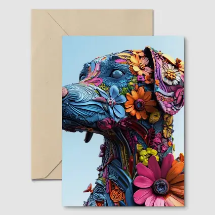 Floral Dog Sculpture Blue Sky Background