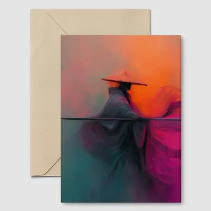 Samurai Warrior Abstract Painting Orange Background