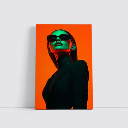 Fashion Woman Green Light Orange Background