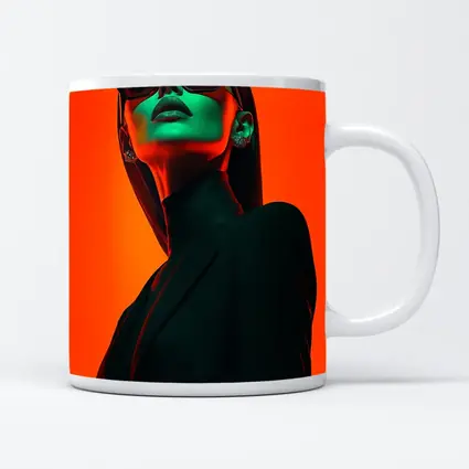 Fashion Woman Green Light Orange Background