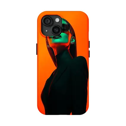 Fashion Woman Green Light Orange Background