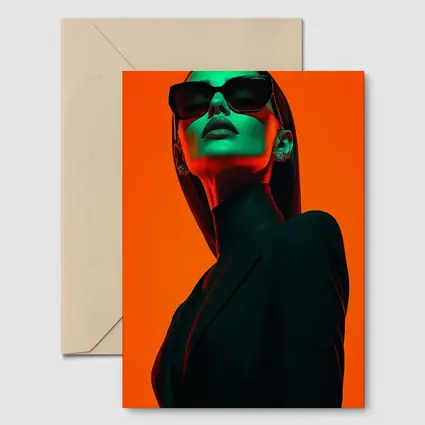 Fashion Woman Green Light Orange Background