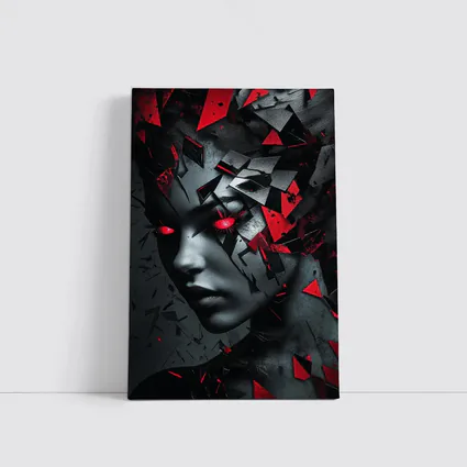 Shattered Woman Face Red Glowing Eyes
