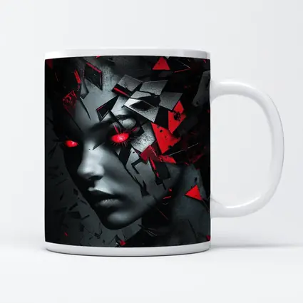 Shattered Woman Face Red Glowing Eyes