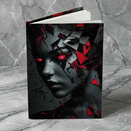 Shattered Woman Face Red Glowing Eyes