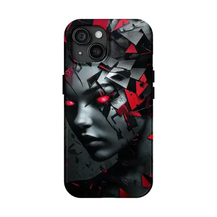 Shattered Woman Face Red Glowing Eyes
