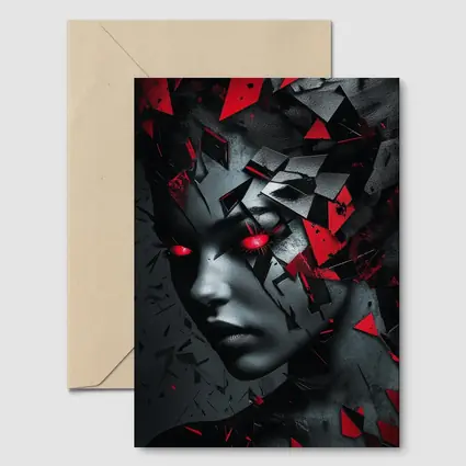 Shattered Woman Face Red Glowing Eyes
