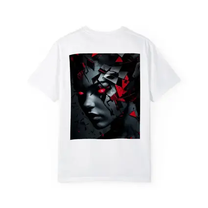 Shattered Woman Face Red Glowing Eyes