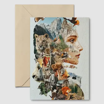 Woman Face Wildlife Nature Collage Art