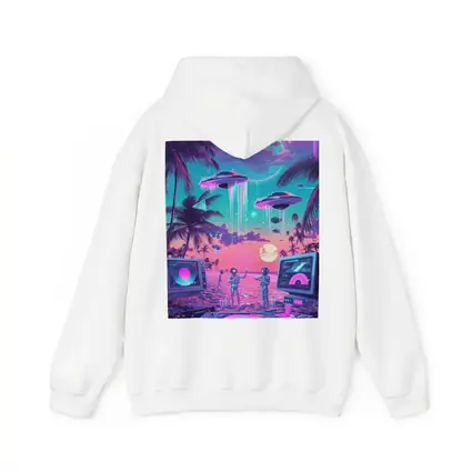 Retro Synthwave Beach UFO DJ Scene