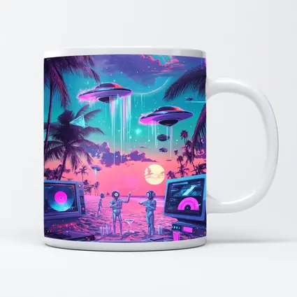Retro Synthwave Beach UFO DJ Scene