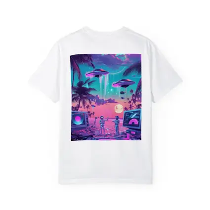 Retro Synthwave Beach UFO DJ Scene