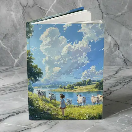 Anime Girl With Cows By River