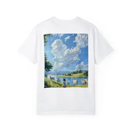 Anime Girl With Cows By River
