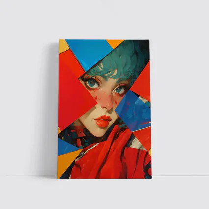 Teal Hair Girl Geometric Abstract Pop Art