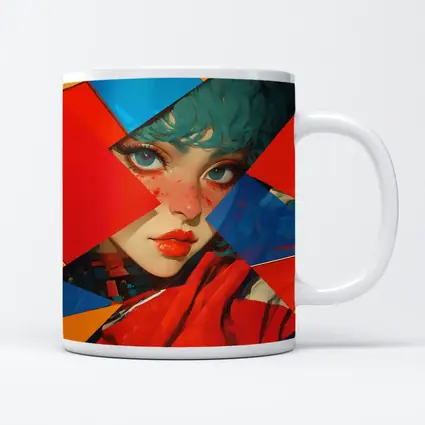 Teal Hair Girl Geometric Abstract Pop Art