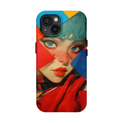 Teal Hair Girl Geometric Abstract Pop Art