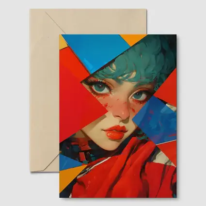 Teal Hair Girl Geometric Abstract Pop Art