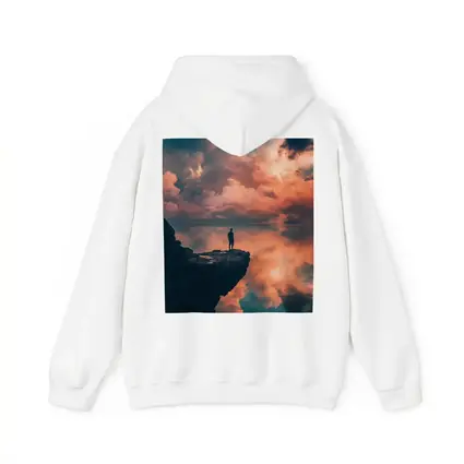 Lone Figure Standing on Cliff Dramatic Sky