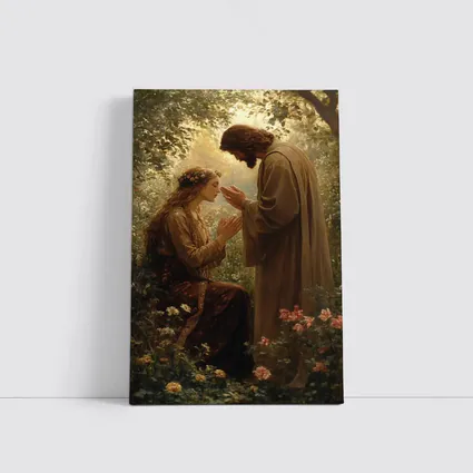 Jesus Blessing Woman Garden Religious Oil Painting