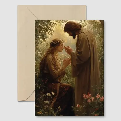 Jesus Blessing Woman Garden Religious Oil Painting