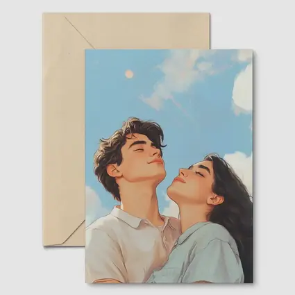 Young Couple Looking Up Blue Sky