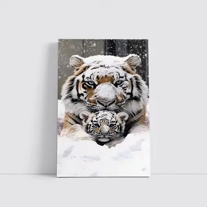 Tiger Mother And Cub In Snow