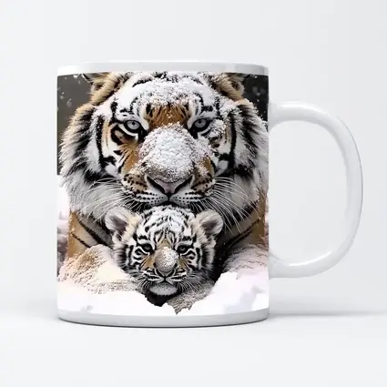Tiger Mother And Cub In Snow