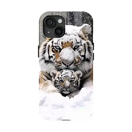 Tiger Mother And Cub In Snow