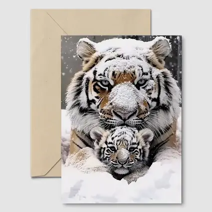 Tiger Mother And Cub In Snow
