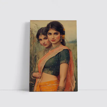 Indian Women in Sarees Field Painting