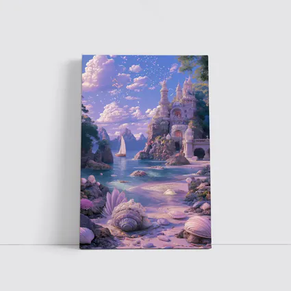 Fantasy Castle Beach Seashells Dreamy Coastal Scene
