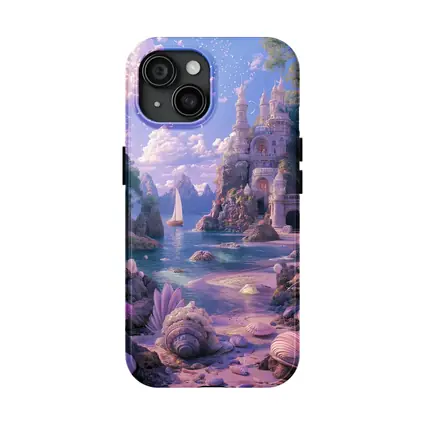 Fantasy Castle Beach Seashells Dreamy Coastal Scene