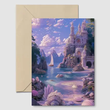 Fantasy Castle Beach Seashells Dreamy Coastal Scene