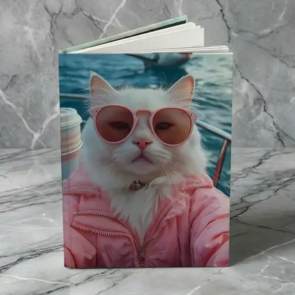White Cat Sunglasses Pink Jacket Ocean Shark