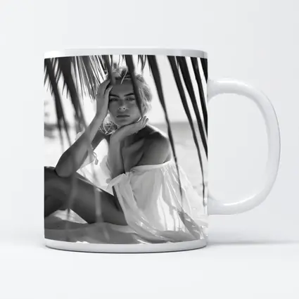 Blonde Woman Sitting Under Palm Tree Beach