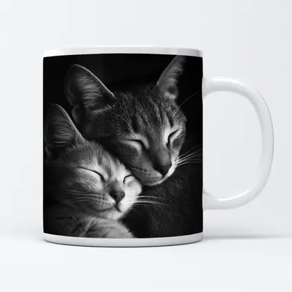 Two Cats Sleeping Together Black Background