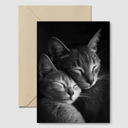 Two Cats Sleeping Together Black Background